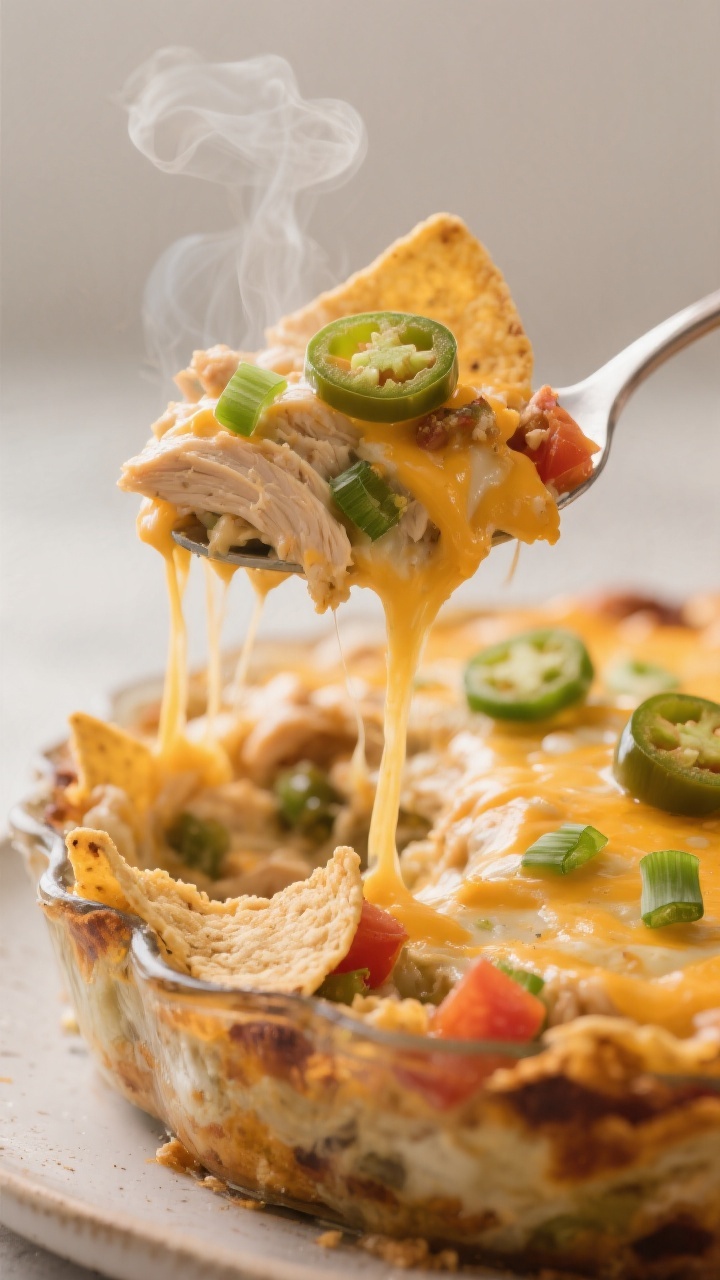 Close-up detail: A spoonful being lifted from a freshly baked Cheesy Chicken Dorito Casserole, showc