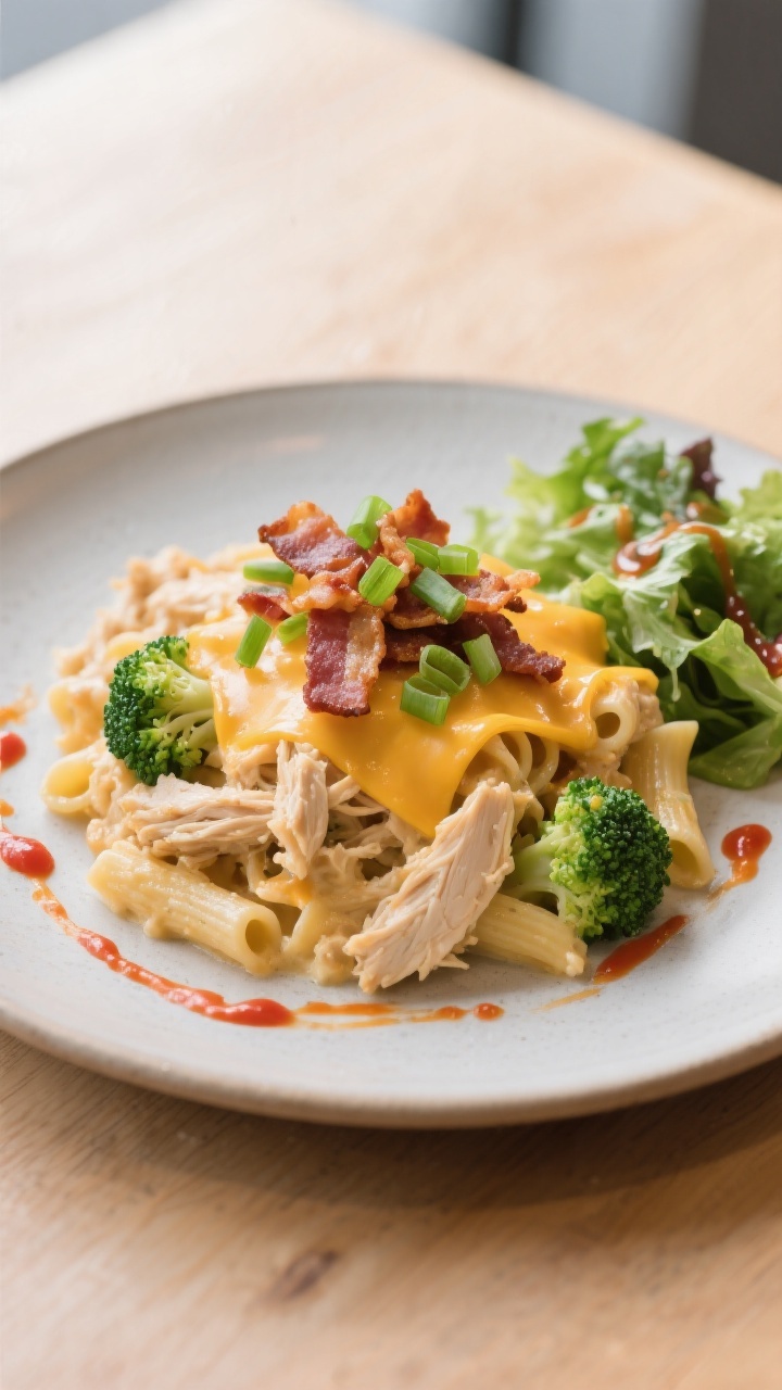 Final plated dish: A restaurant-quality plate of Crack Chicken Casserole scooped into a neat portion