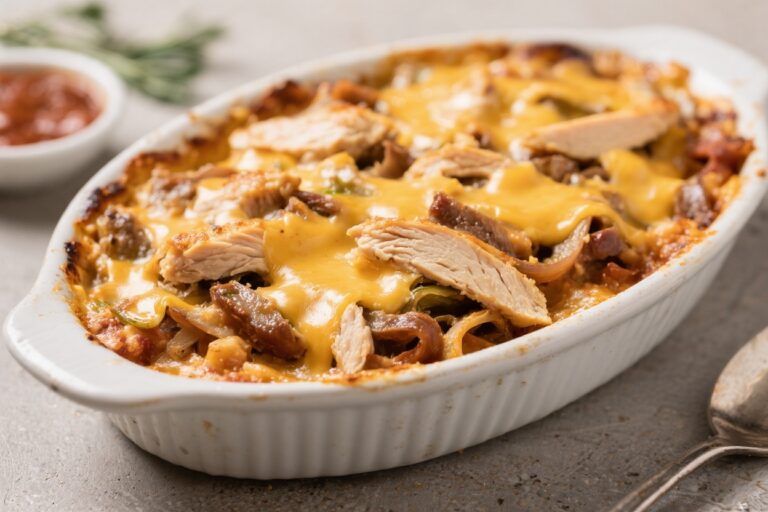 Chicken Philly Cheesesteak Casserole – Cozy, Cheesy, Weeknight-Friendly