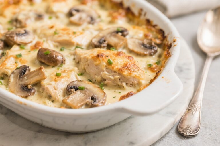 Creamy Chicken Mushroom Casserole – Cozy, Comforting, and Weeknight-Friendly