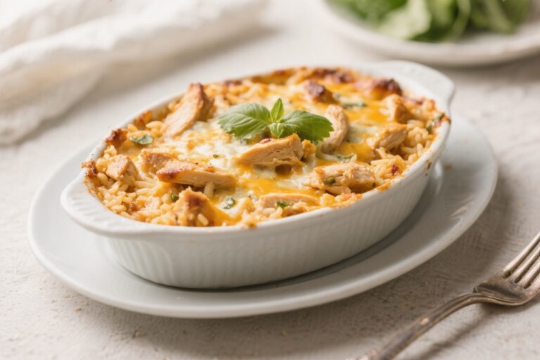 Chicken Queso Rice Casserole – Creamy, Cheesy Comfort in One Pan