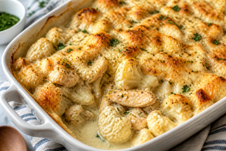 Creamy Chicken and Cauliflower Alfredo Bake – Cozy, Satisfying, and Simple