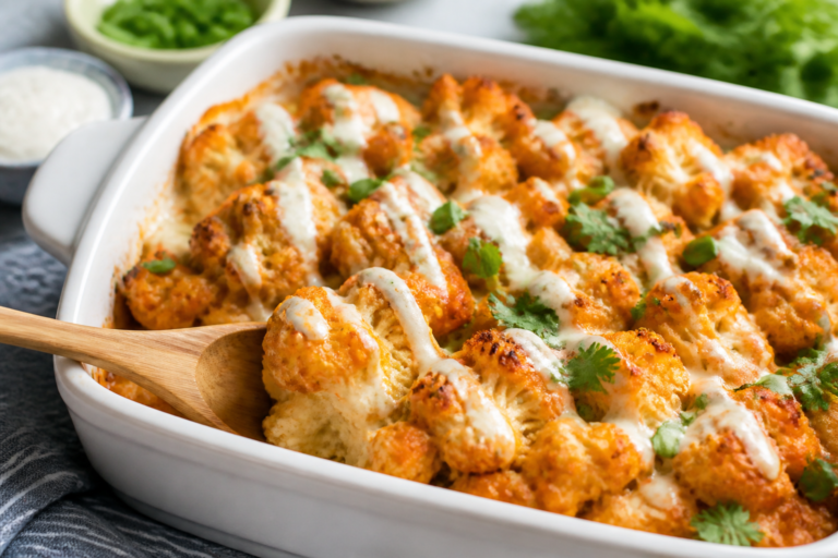 Buffalo Ranch Cauliflower Chicken Casserole – Creamy, Spicy, and Comforting