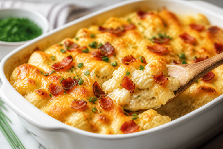 Crack Chicken Cauliflower Casserole – Creamy, Cheesy, and Low-Carb Comfort