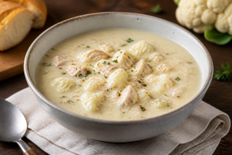 Creamy Garlic Chicken Cauliflower Soup – Cozy, Comforting, and Satisfying