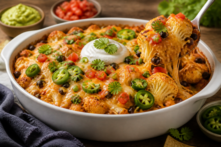 Loaded Cauliflower Nacho Bake – A Cozy, Crowd-Pleasing Comfort Dish