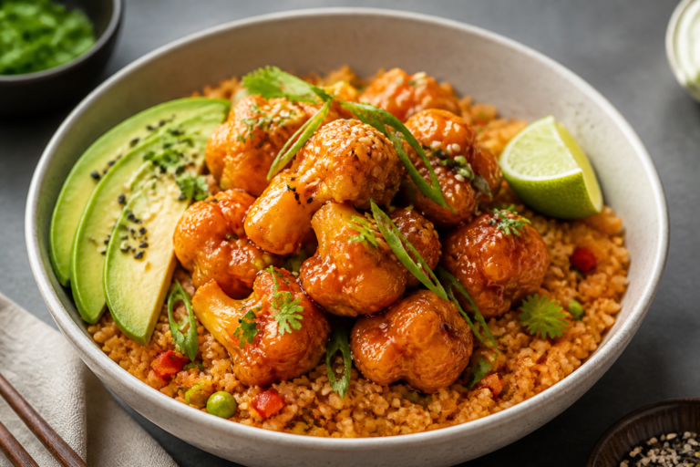 Honey Sriracha Cauliflower Rice Bowls – Sweet, Spicy, and Satisfying
