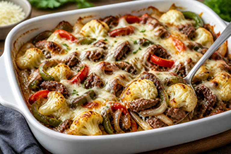 Easy Philly Cheesesteak Cauliflower Bake – Cozy, Flavor-Packed, and Weeknight-Friendly