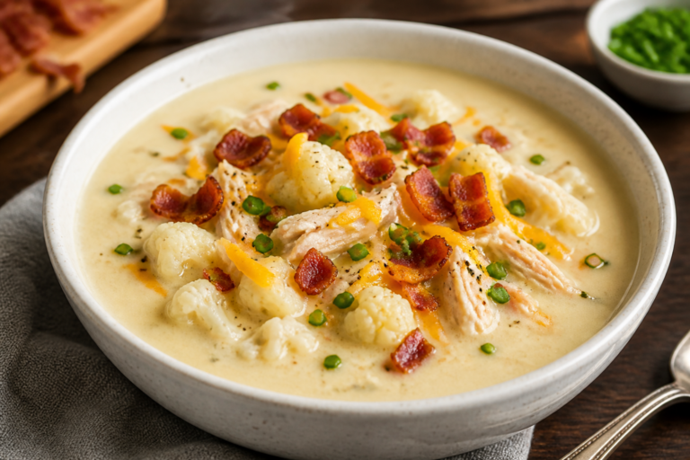 Creamy Chicken Bacon Cauliflower Soup – Cozy, Comforting, and Satisfying
