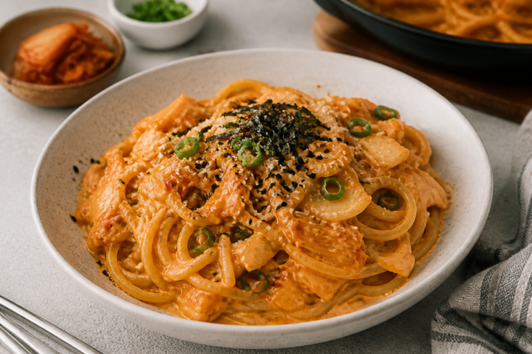 Korean Creamy Kimchi Pasta – Tangy, Spicy, and Comforting