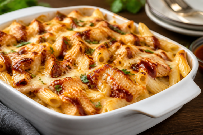 BBQ Chicken Alfredo Pasta Bake – Creamy, Saucy, and Crowd-Pleasing