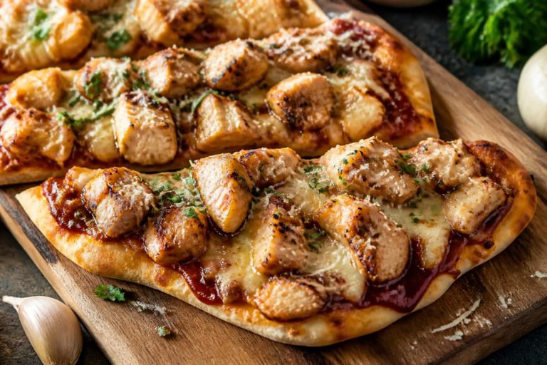 BBQ Chicken Garlic Parmesan Flatbread – Easy, Cheesy, and Big on Flavor
