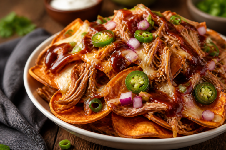 BBQ Pulled Pork Sweet Potato Nachos – A Smoky, Sweet, and Crispy Crowd-Pleaser
