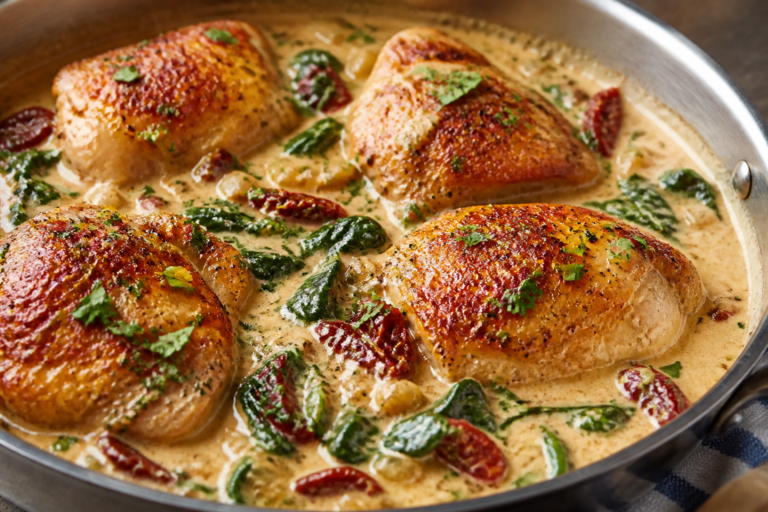 Creamy Tuscan Chicken Thighs – Rich, Comforting, and Weeknight-Friendly