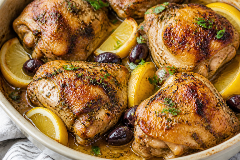 Juicy Greek Chicken Thighs – Bright, Garlicky, and Packed With Flavor