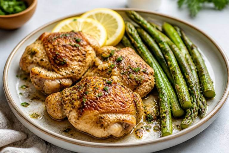 Garlic Herb Chicken Thighs & Asparagus – A Simple, Flavor-Packed Dinner