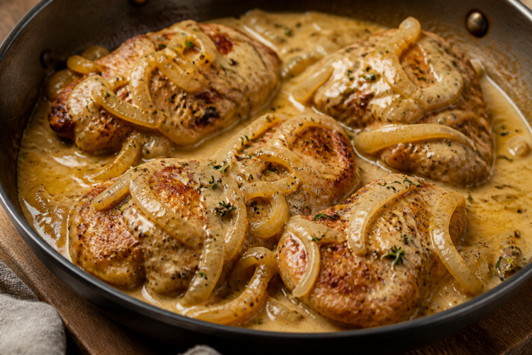 Smothered Onion Chicken Thighs – Comforting, Savory, and Weeknight-Friendly