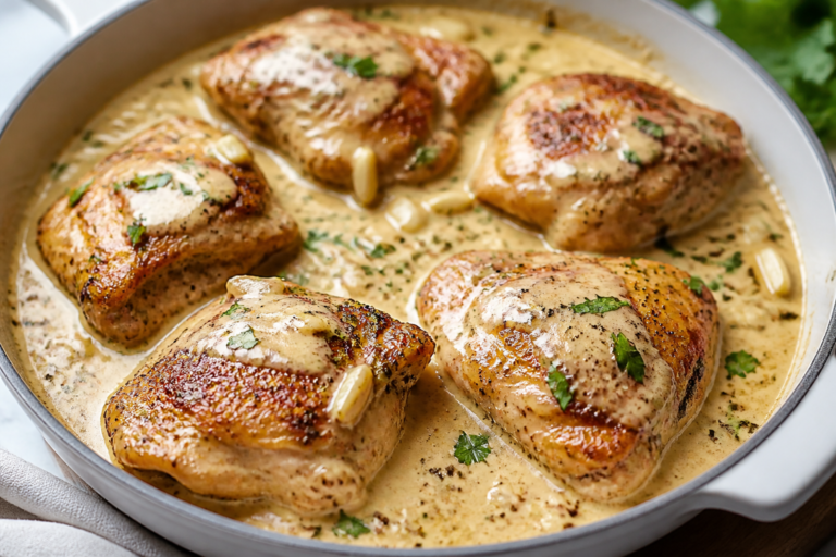 Chicken Thighs With Creamy Garlic Sauce – Comforting, Weeknight-Friendly Flavor