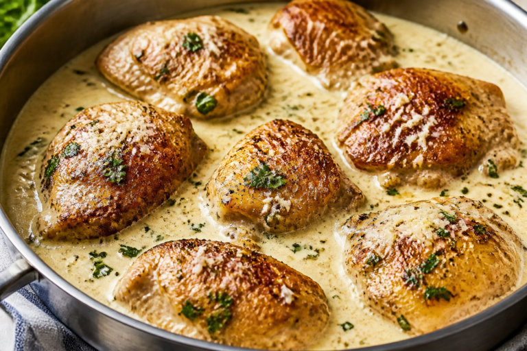 Chicken Thighs With Creamy Parmesan Sauce – Comforting, Rich, and Weeknight-Friendly