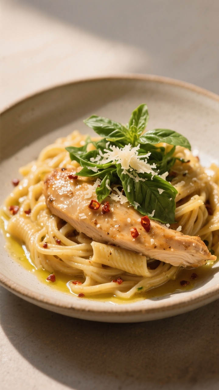 Final plated beauty: Restaurant-style presentation of Marry Me Chicken Pasta in a shallow ceramic bo