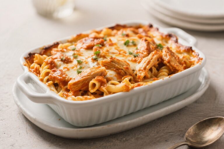 High Protein Buffalo Chicken Pasta Bake – Spicy, Creamy, and Satisfying