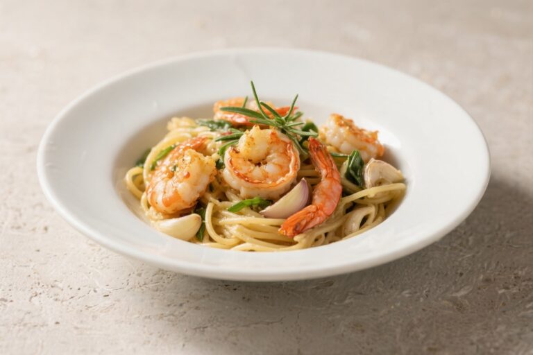 Healthy Tuscan Garlic Shrimp Pasta – Light, Creamy, and Full of Flavor