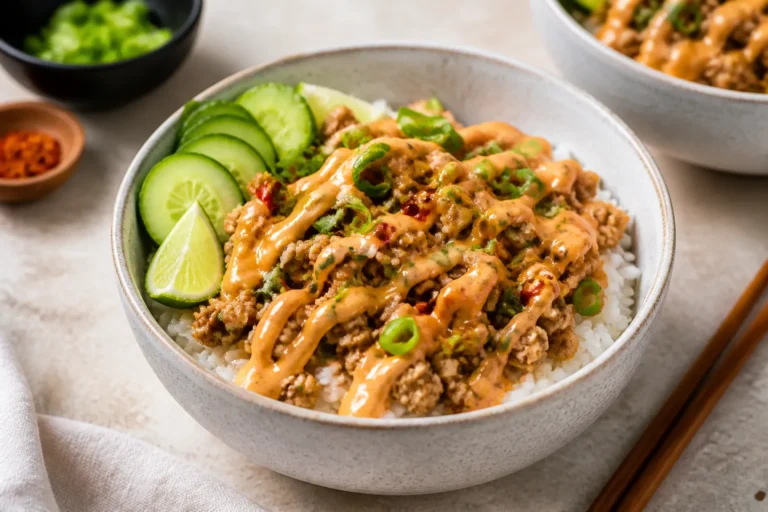 Ground Chicken Bang Bang Rice Bowls – Easy, Creamy, and Bold