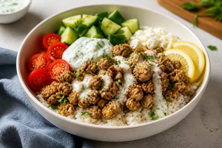Ground Chicken Greek Rice Bowls – Fresh, Fast, and Full of Flavor