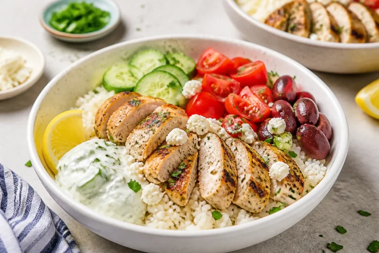 Easy Greek Chicken Rice Bowls – Fresh, Flavorful, and Weeknight-Friendly