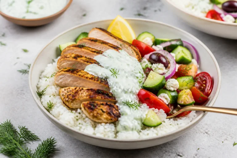 Greek Chicken and Tzatziki Rice Bowls – Fresh, Flavorful, and Easy